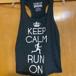 Keep Calm Run On women’s tank top gray graphic tee large Gear Up Apparel